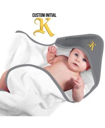 Baby Hooded Bath Towel With Custom Initial Design Embroidered In Contrast Color 100% Cotton